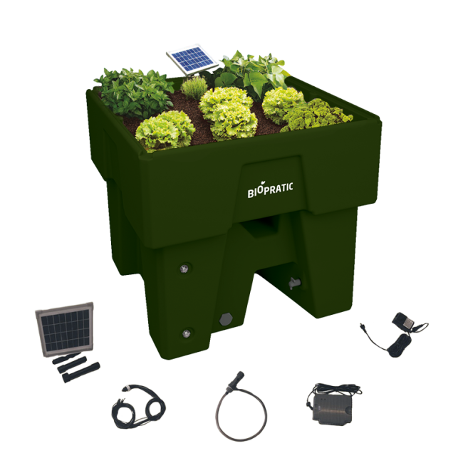 Biopratic - Jardinière Autonome & Kit solaire d'arrosage - Couleur Vert Forêt