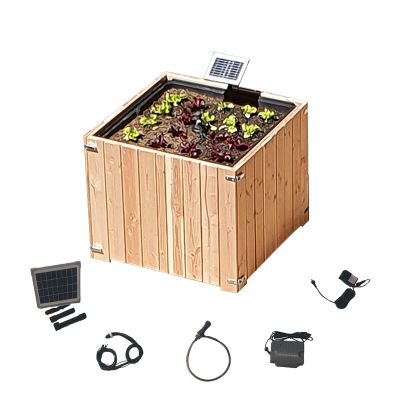 Biopratic - Jardinière Autonome Habillage bois & Kit solaire d'arrosage